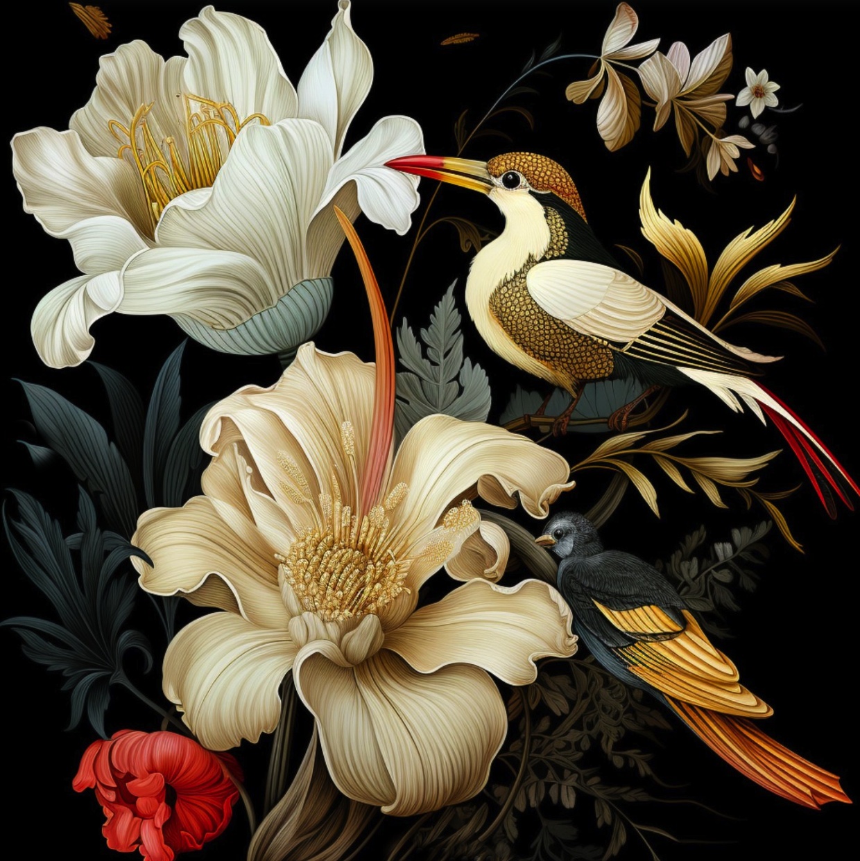 Flowers and bird